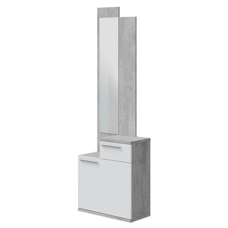 Mobile Ingresso Scarpiera Caren con Specchio 61x28x185h in Cemento e Bianco Artik