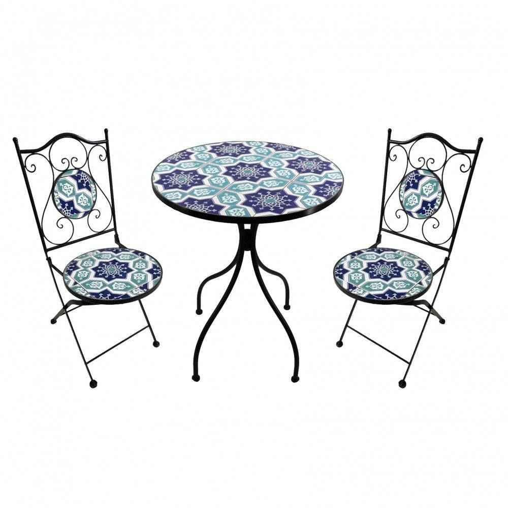 Set 2 Sedie e Tavolo Mors, Design Moderno Ø 60, Finitura Antracite