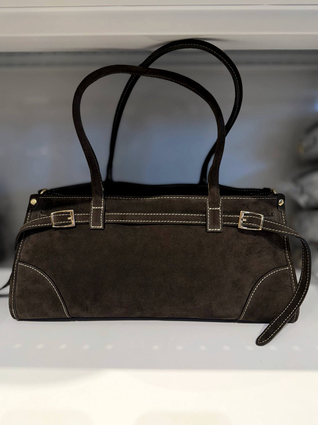 Elongated Suede Shoulder Bag