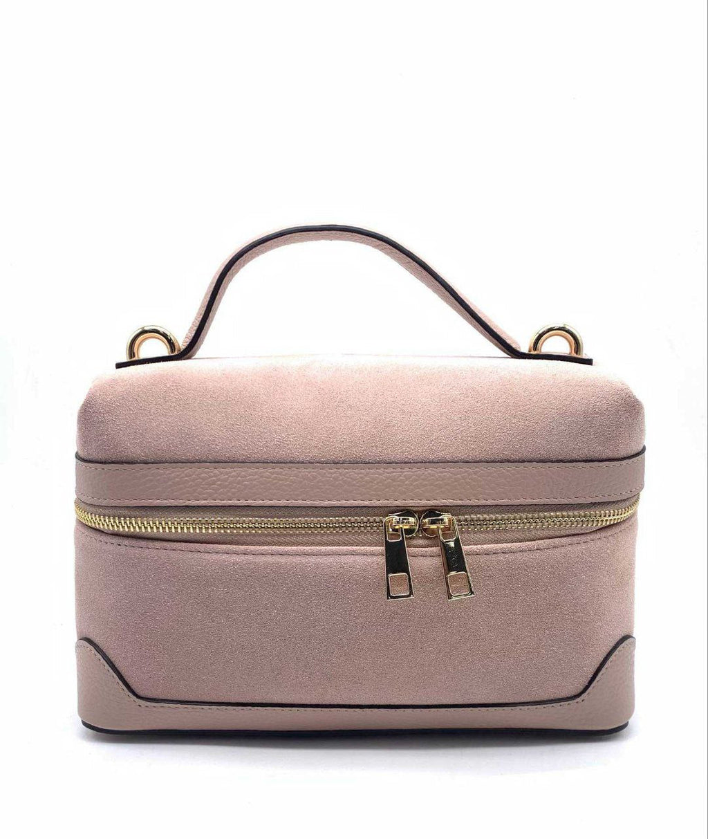 Suede Vanity Bag with Top Handle