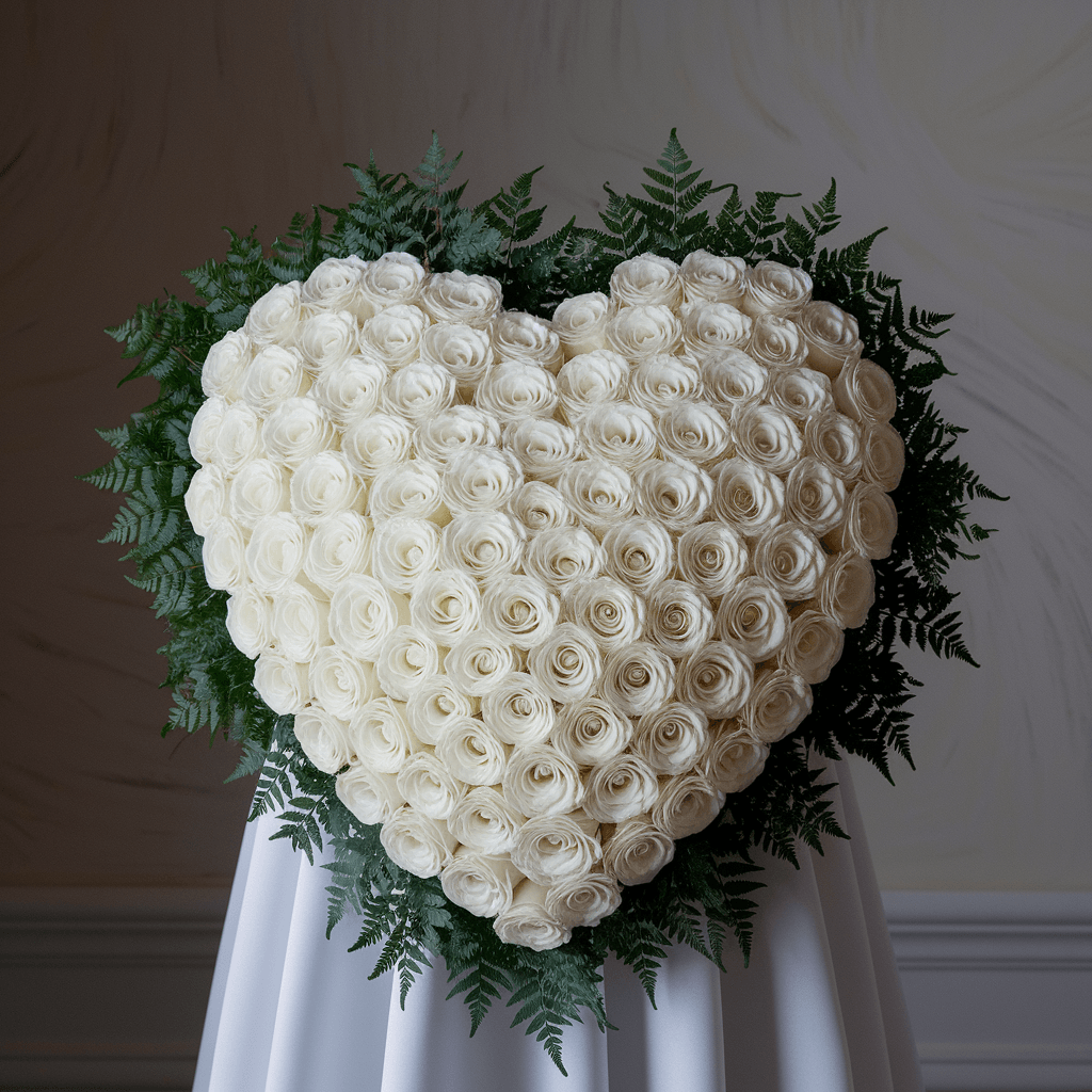 SERENITÀ ETERNA – Cuore Funebre di Rose Bianche