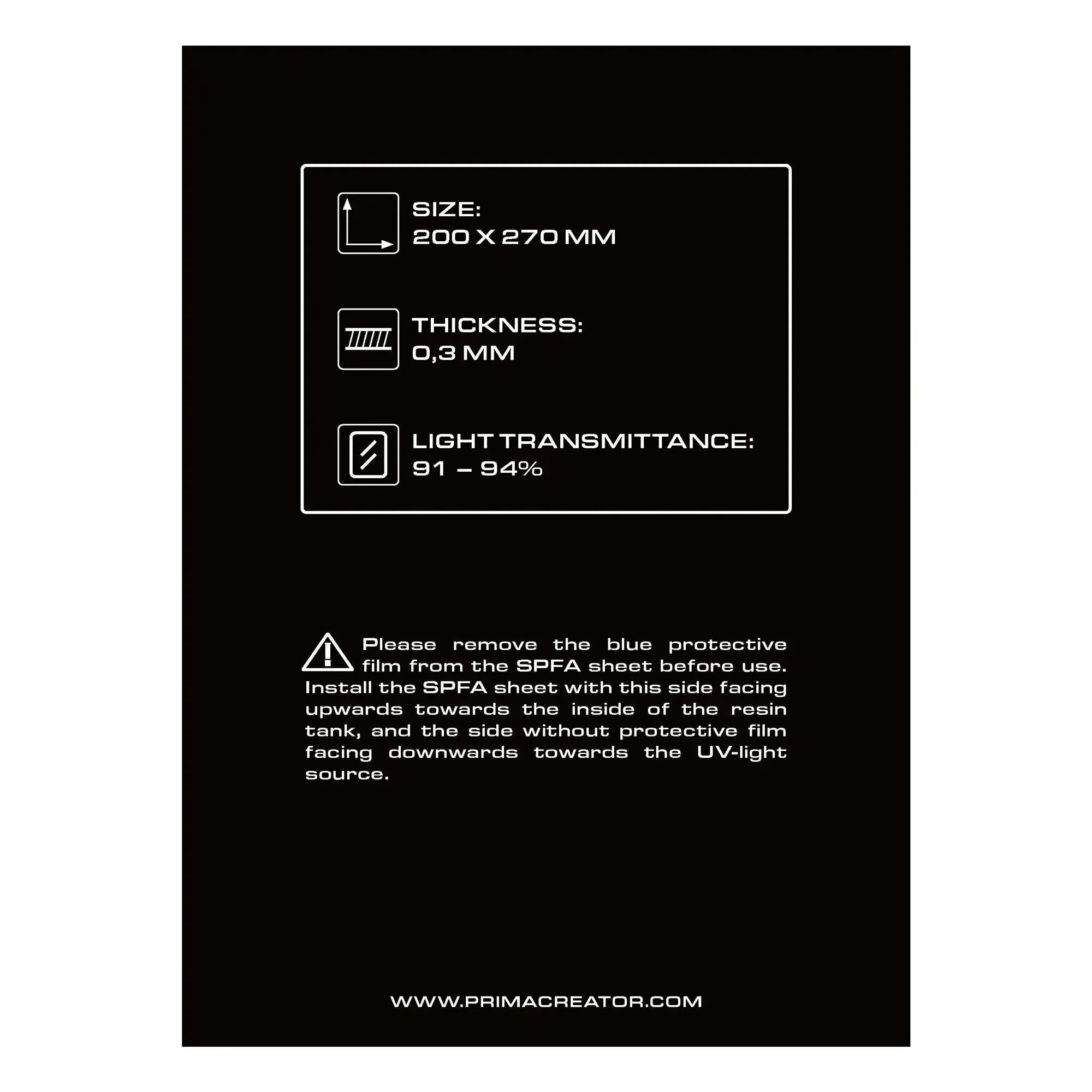 PRIMACREATOR SPFA FILM SHEET FOR 3D PRINTERS - 200 X 270 MM