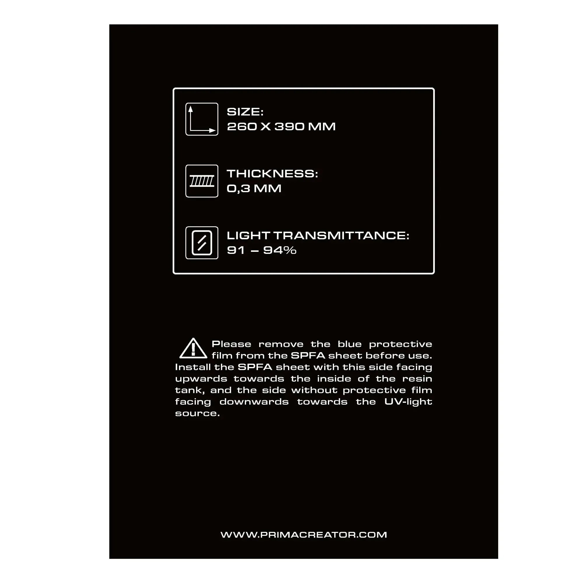 PRIMACREATOR SPFA FILM SHEET FOR 3D PRINTERS - 260 X 390 MM