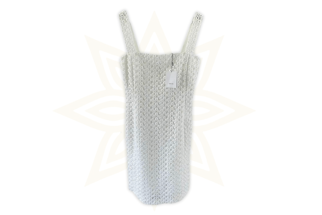 Abito Céline bianco in cotone ricamato – Nuovo con etichetta