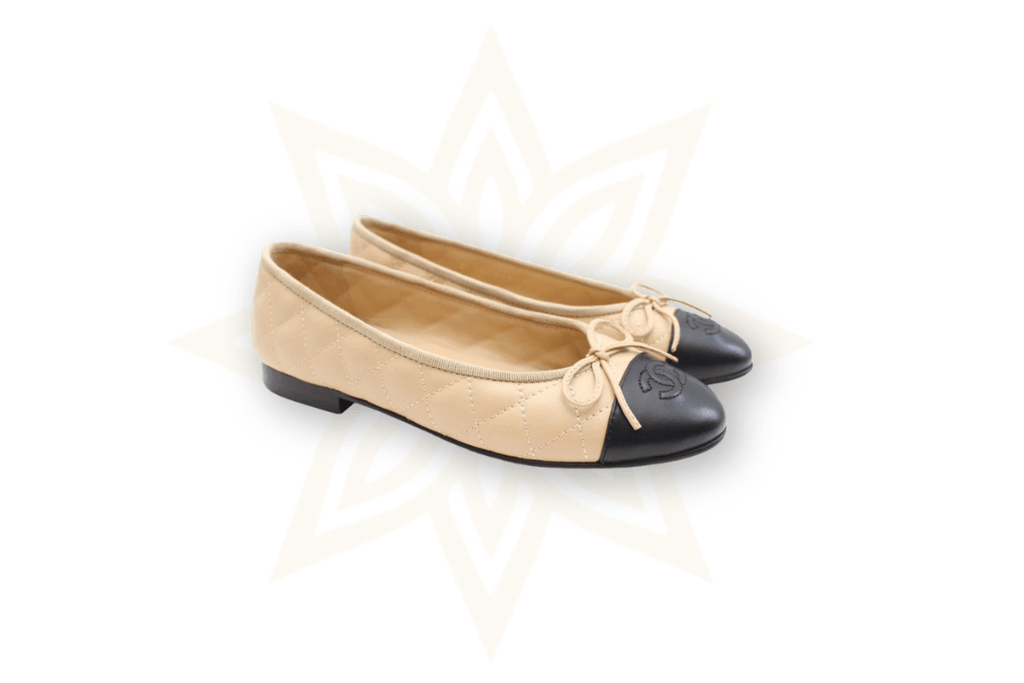 Chanel Ballerine Classiche Beige & Nero in Pelle Trapuntata Taglia: 38C – Made in Italy