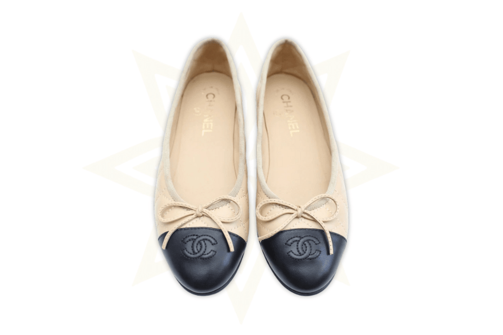Chanel Ballerine Classiche Beige & Nero in Pelle Trapuntata Taglia: 38C – Made in Italy