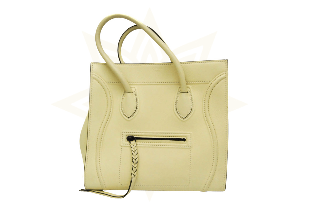 CELINE Luggage Micro Tote in pelle liscia avorio
