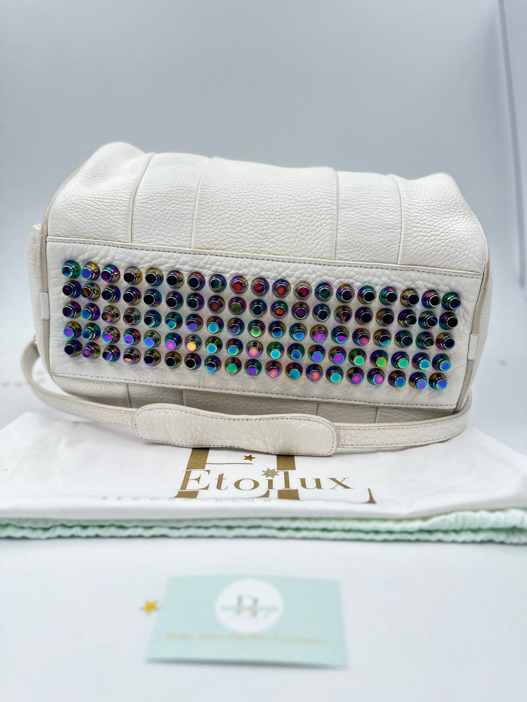 Alexander Wang Rocco Bag in pelle martellata bianca con borchie iridescenti