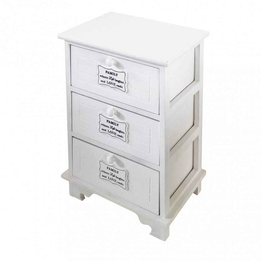 Mobiletto Biel con 3 Cassetti - Bianco, Legno, Dimensioni 37x28x57cm