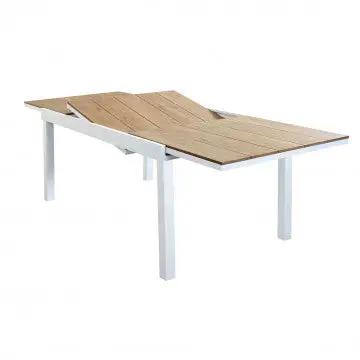 Tavolo Allungabile Cayman 160/240 X 95 in Alluminio Bianco/Taupe con Piano Polywood Teak