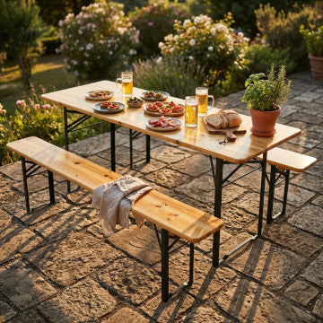 Set birreria in legno abete 28 mm, 200x70 cm, doppia verniciatura