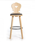 Sgabello Tirolese con Cuore Vienna SG IMB - Legno Massello sedile imbottito nero