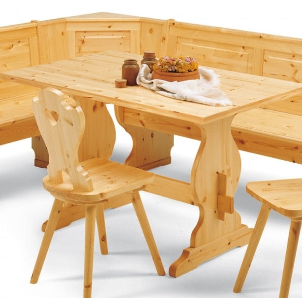 Giropanca Angolare Legno Pino + Tavolo Fisso + Sedie Tirolesi - Arredo Pub Chalet+ allunga