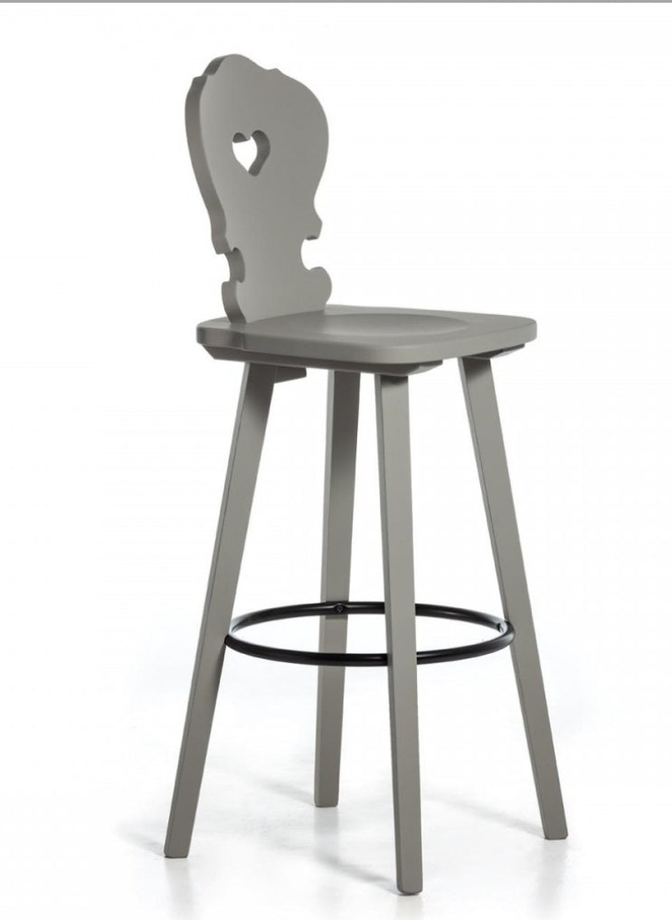 Sgabello Tirolese con Cuore Vienna H76 cm Grigio Pori Aperti Contract Bar Roma Bergamo Pavia Grosseto Aosta Biella Torino