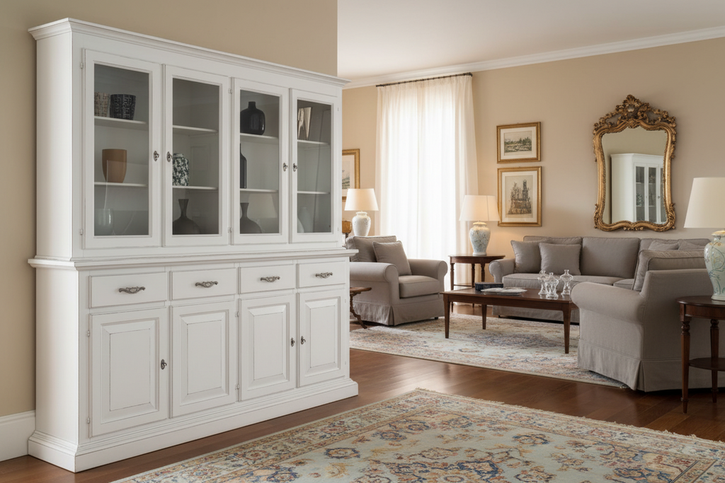 Credenza  con vetrina classica bianca