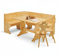 Angolo Panca 133x173 con Tavolo Fratino Fisso 130x80x3 e 2 Sedie con Cuore - Tinta Naturale