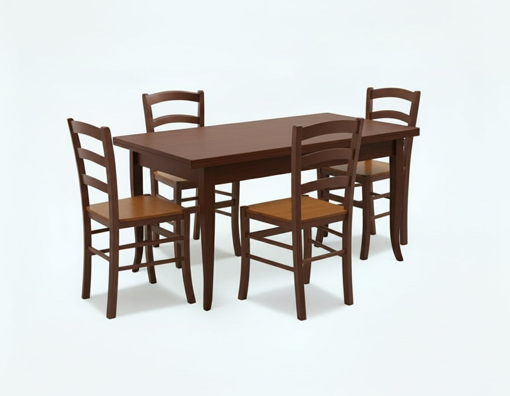 Tavolo Arte Povera 80x80 2 all. 35 e 4 Sedie Sedile Paglia