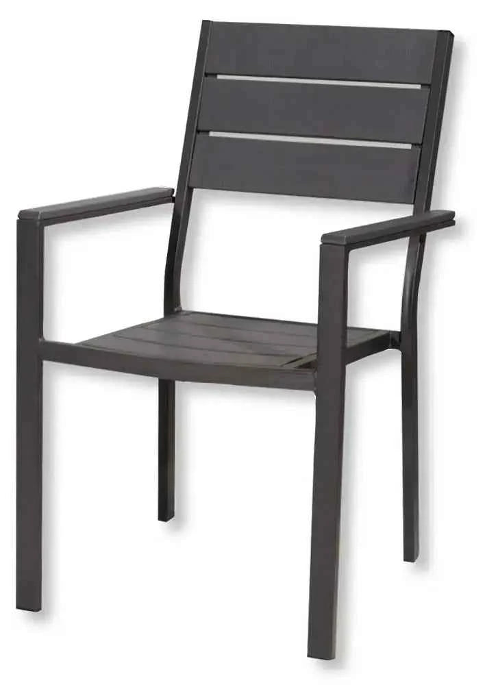 Sedia Tenerife con braccioli – Effetto legno, metallo verniciato, grigio