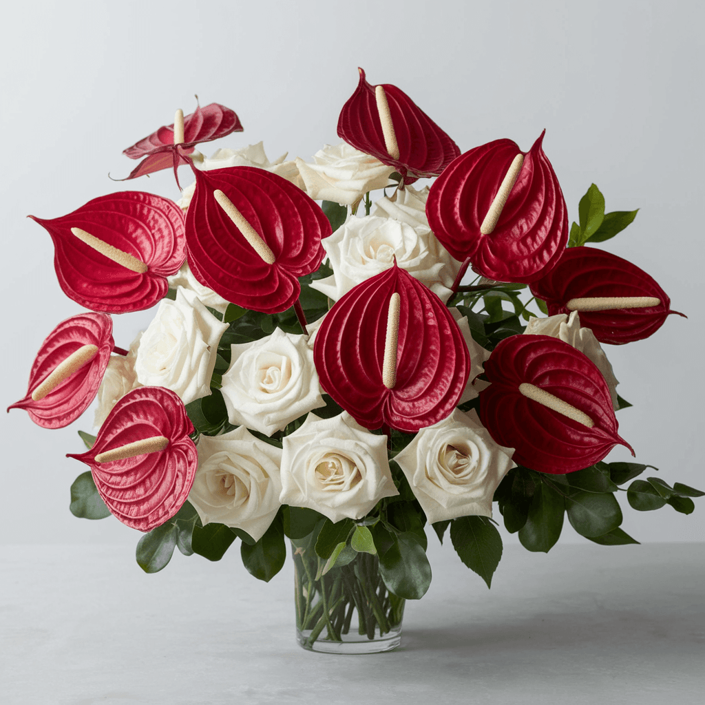 MEMORIA PURA – Anthurium Rossi e Rose Bianche