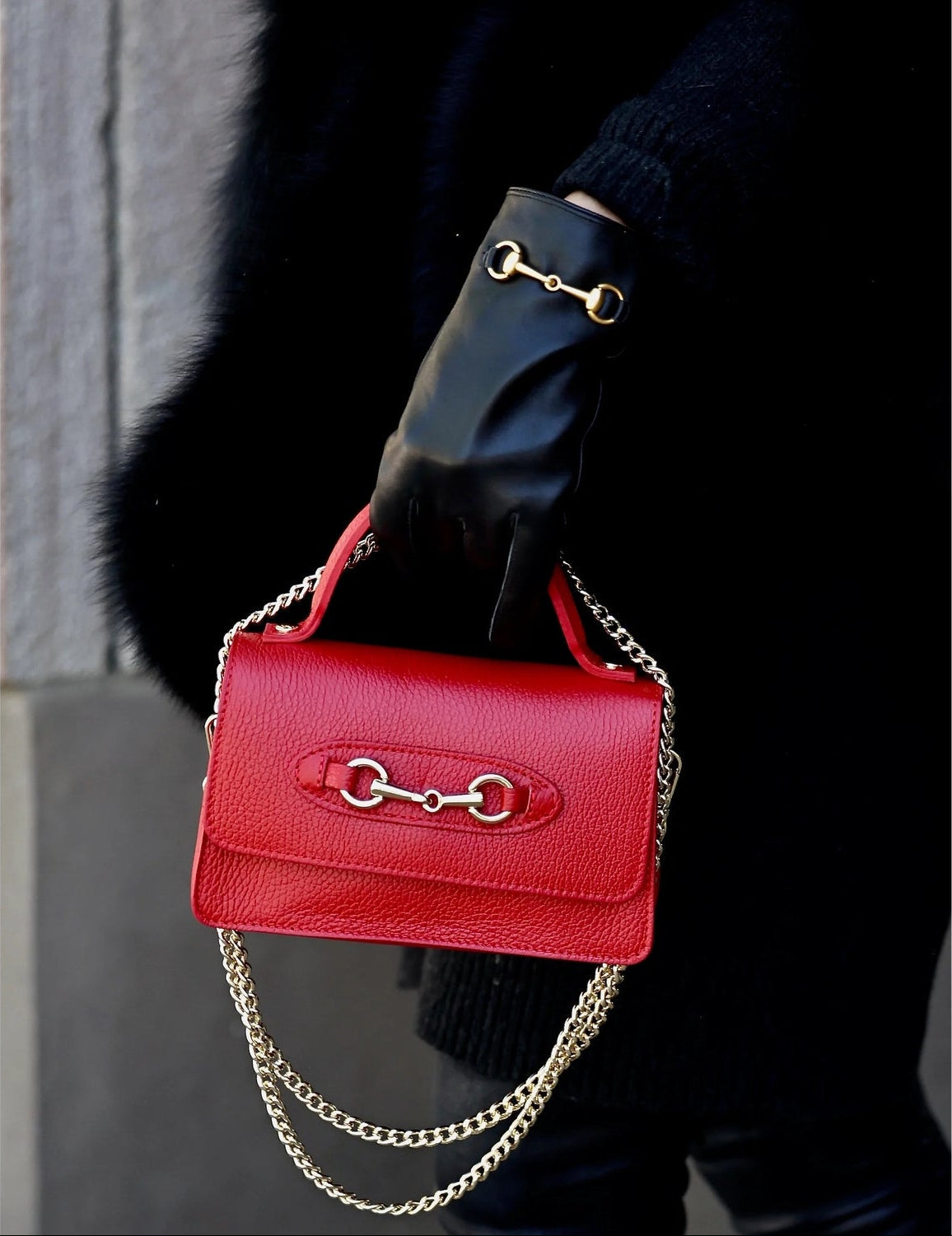 Sofia Leather Horse Bit Handbag with Chain Strap