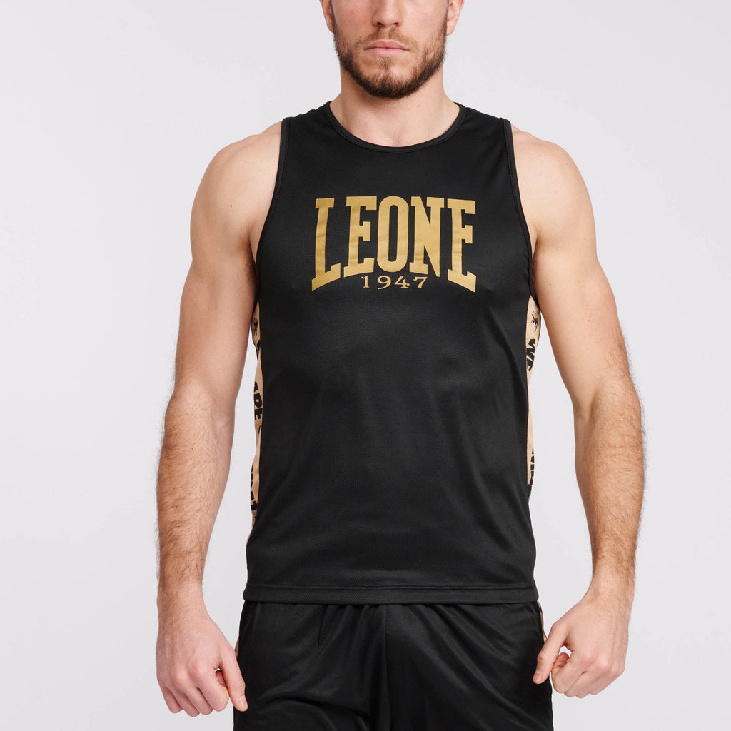 Leone Canotta Boxe DNA Uomo AB228 Nero Oro Logo Dorato