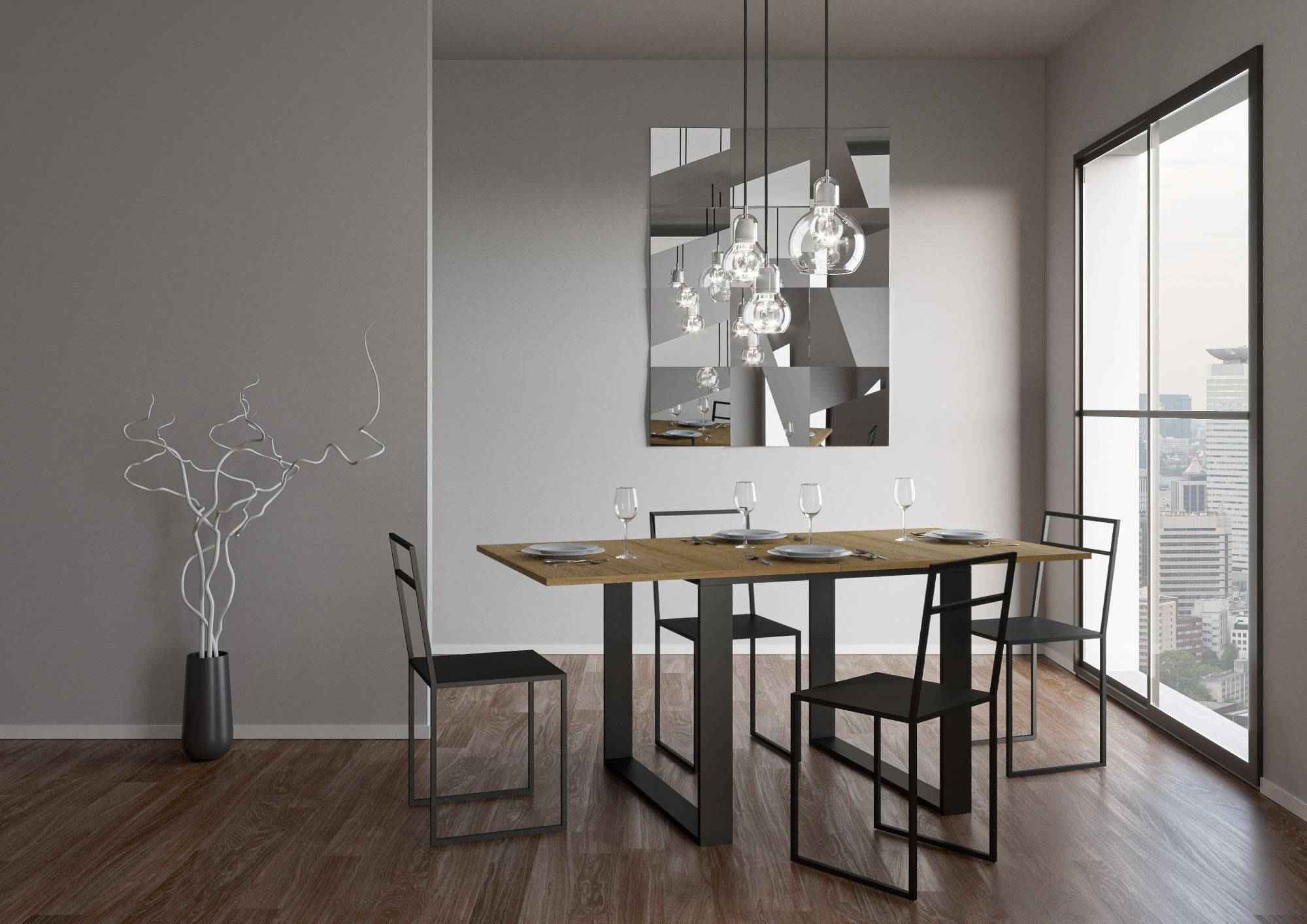 Tavolo apribile Tecno Libra con telaio Antracite, dimensioni 90x90/180 cm e 90x120/240 cm