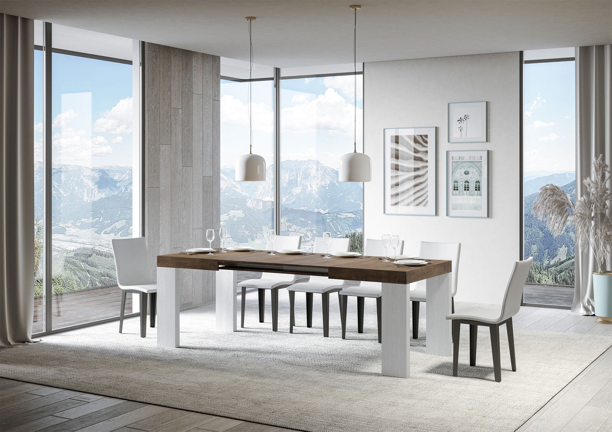 Tavolo allungabile Roxell Mix piano e gambe in diverse finiture