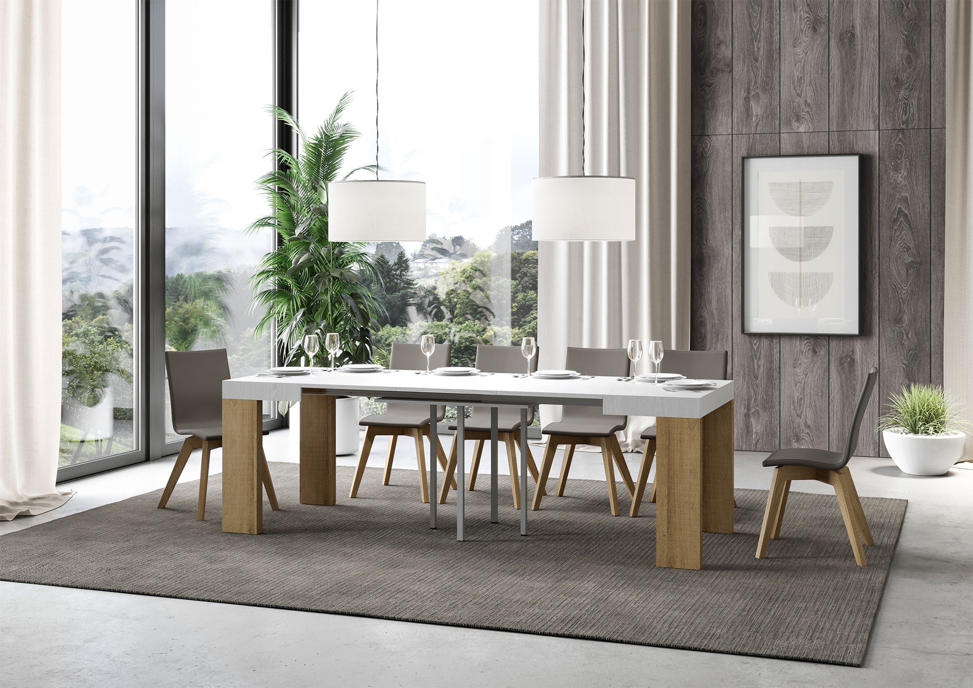 Tavolo allungabile Roxell Mix piano e gambe in diverse finiture