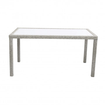 Tavolo da giardino Azore 150 x 90 rettangolare con struttura in metallo e wicker e piano in vetro