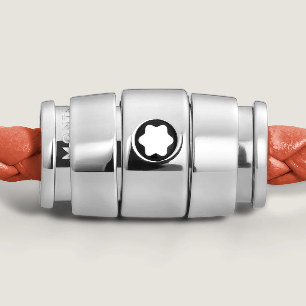 Montblanc bracciale in acciaio a 3 anelli e pelle Meisterstück Cayenne misura S 13429160