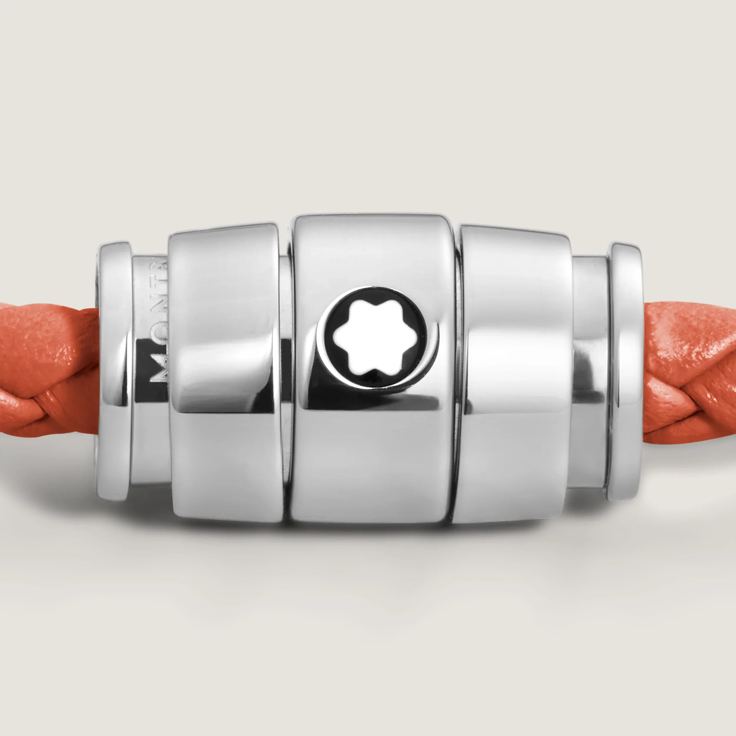 Montblanc bracciale in acciaio a 3 anelli e pelle Meisterstück Cayenne misura S 13429160