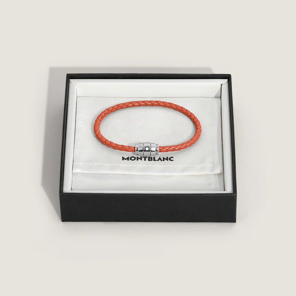 Montblanc bracciale in acciaio a 3 anelli e pelle Meisterstück Cayenne misura L 13429168