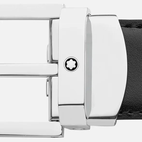 Montblanc cintura reversibile in pelle nero/testa di moro da 35mm con fibbia ardiglione 132873