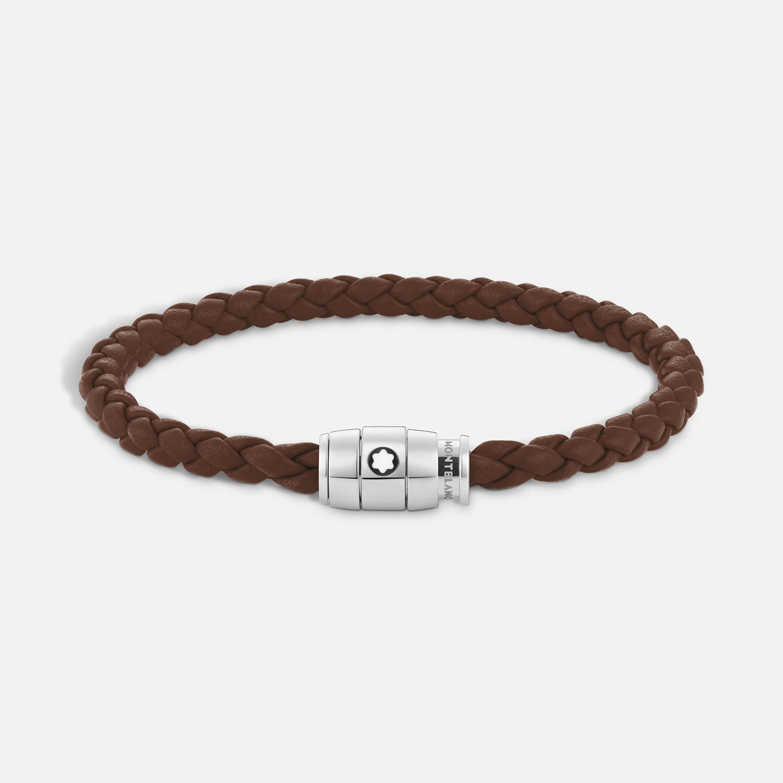 Montblanc bracciale in acciaio a 3 anelli e pelle Meisterstück Marrone Fulvo misura M 13600163