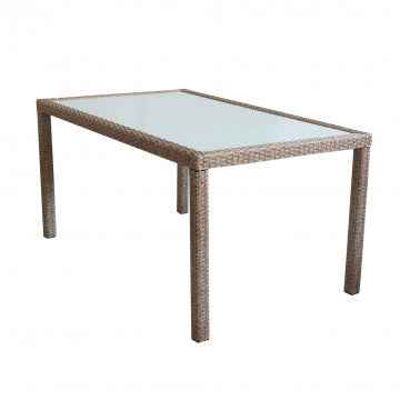 Tavolo da giardino Azore 150 x 90 rettangolare con struttura in metallo e wicker e piano in vetro