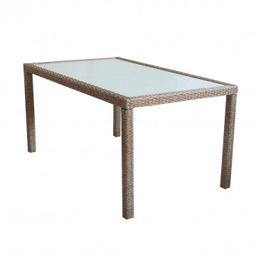 Tavolo da giardino Azore 150 x 90 rettangolare con struttura in metallo e wicker e piano in vetro