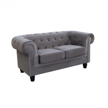 Divano Chesterfield in velluto blu o taupe con lavorazione capitonné