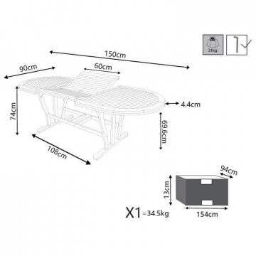 Tavolo ovale allungabile legno acacia massiccio 150/200x90 cm